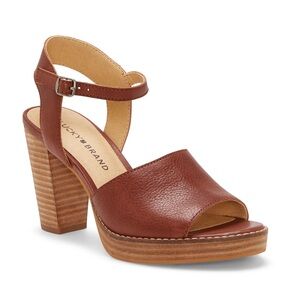Lucky Brand Nanika Leather Heeled Sandals Dark Brown Neutral Women's Size 9.5